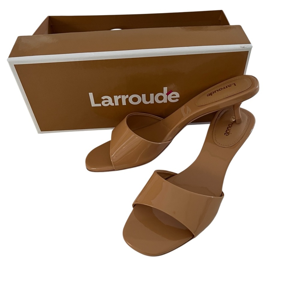Larroude Glossy Tan Slide Sandals - Picture 5 of 5